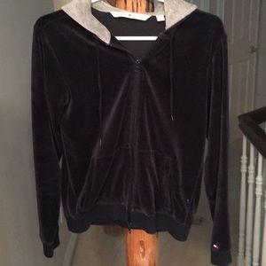 Velvet black zip up hoodie.